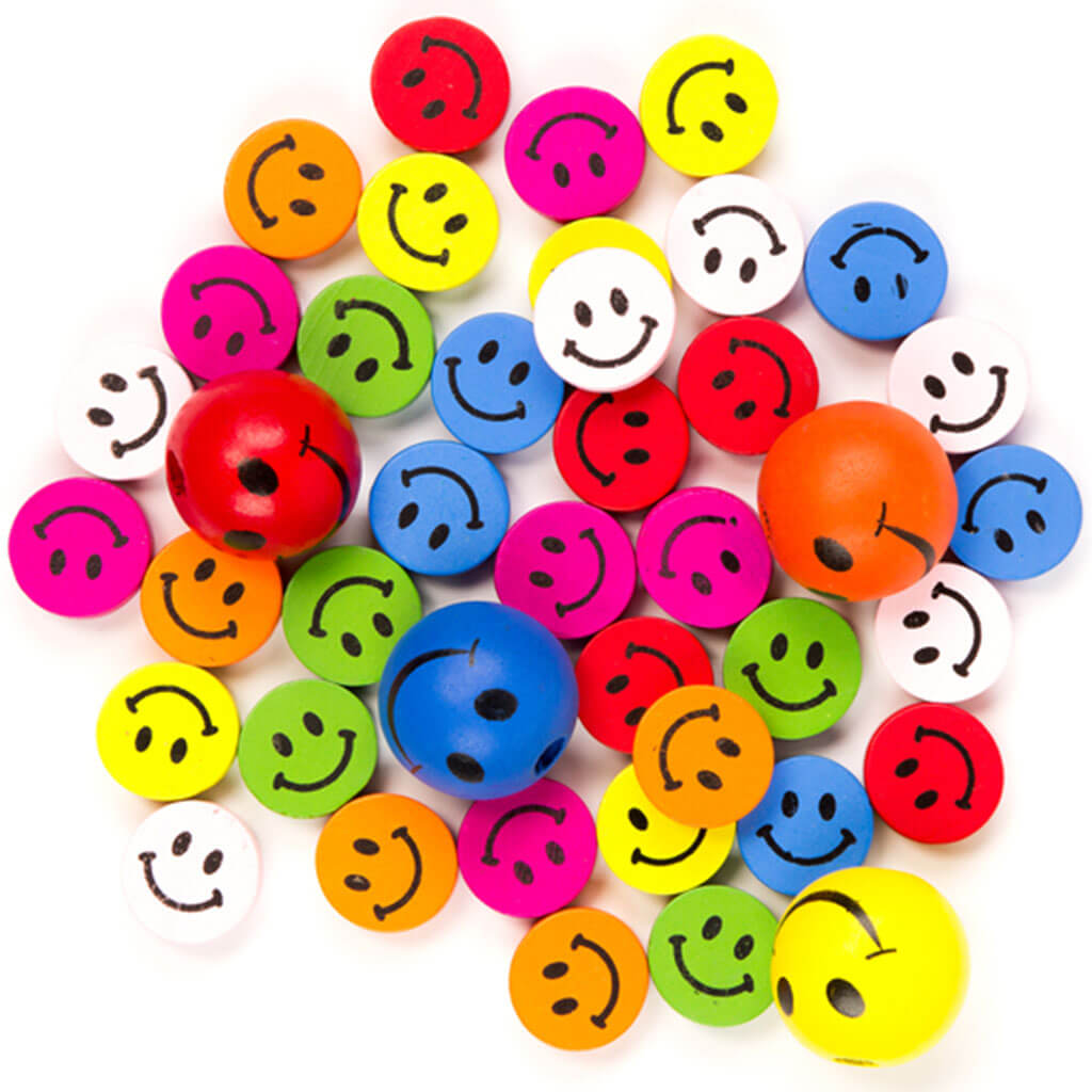 Fun Pack Wood Smiley Beads 40pc