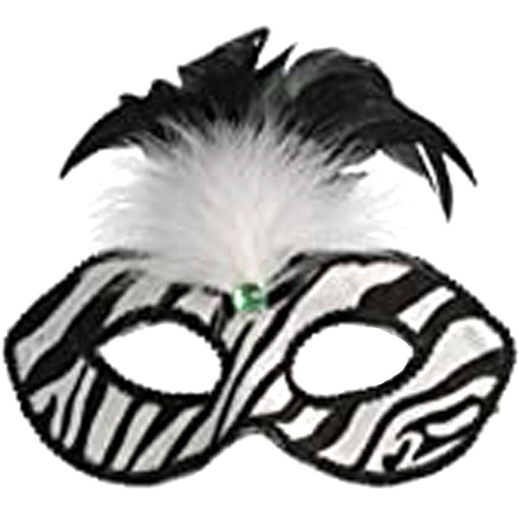 Zebra Print Feather Mask