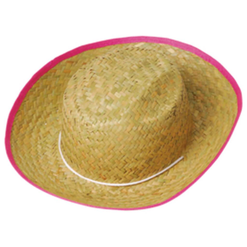 Woven Cowgirl Hat with Pink Trim 