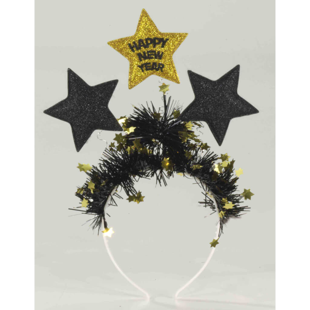 New Year&#39;s Headband 3 Star Black &amp; Gold 