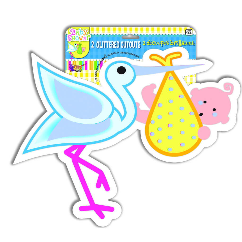 BABY GLITTER CUTOUT STORK 