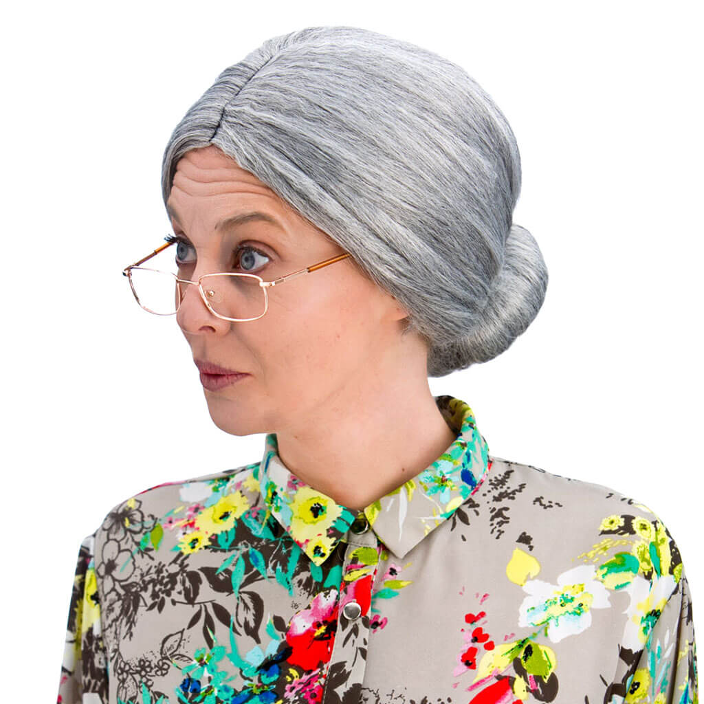 Old Lady with Bun Adult Wig