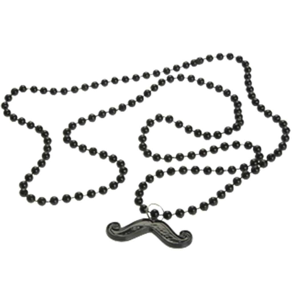 Black Bead Necklace With Mustache Pendant 