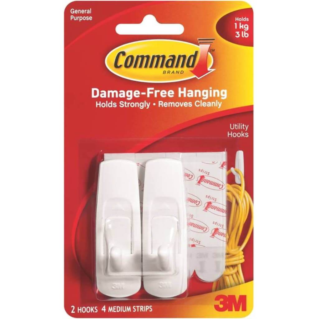 3M Command Medium Hooks White Pack of 2