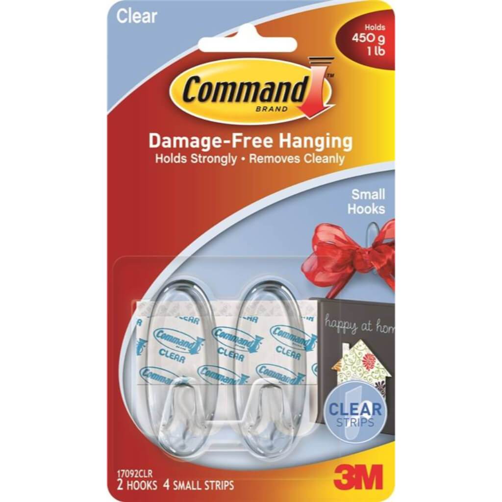 3M Command Hanging Small Hooks Clear Pack of 2