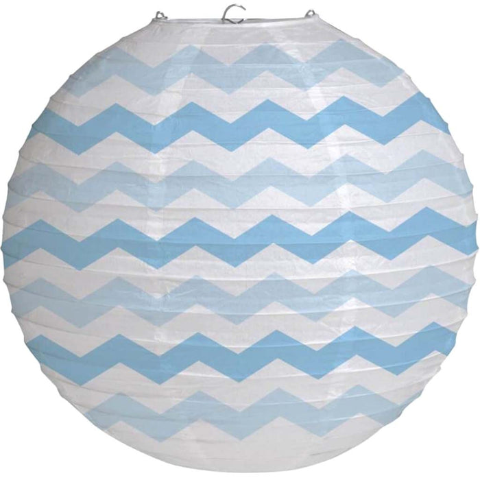 Lantern 12in, Chevron Pastel Blue 
