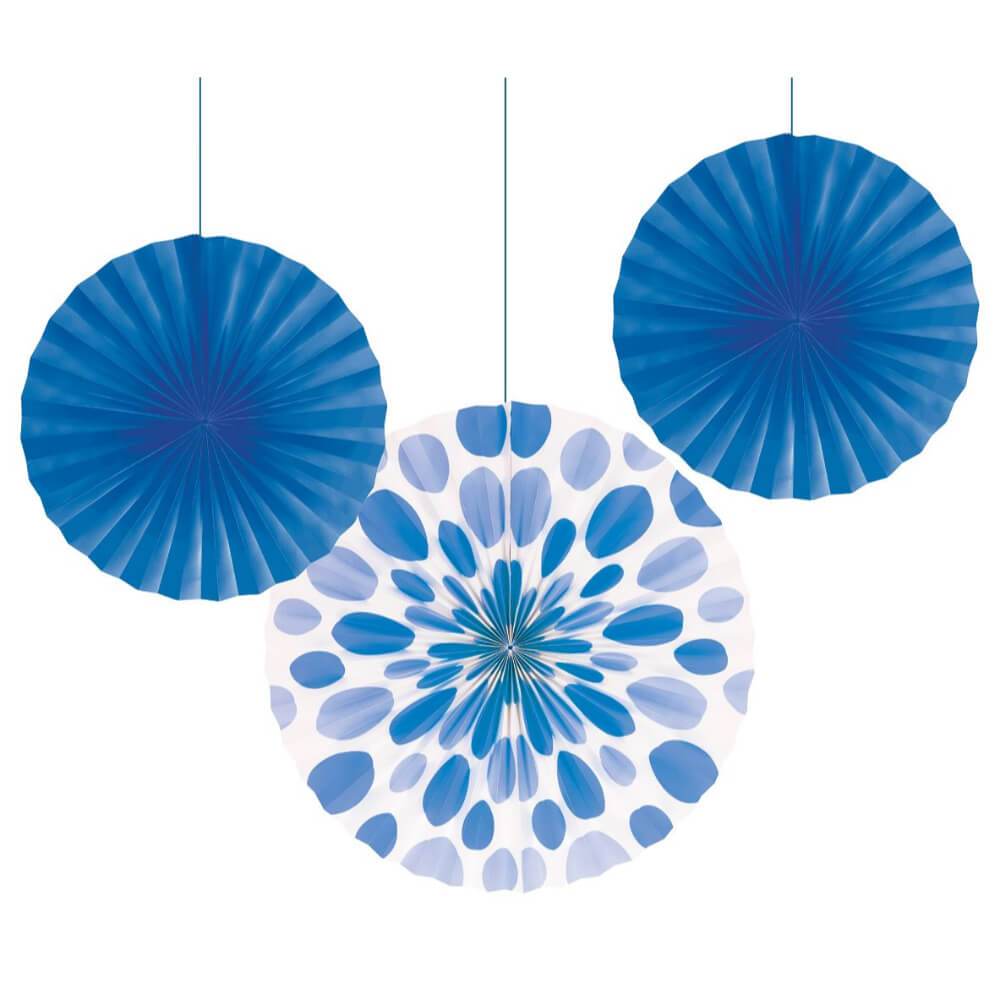 Paper Fan Blue Dots 12/16In 