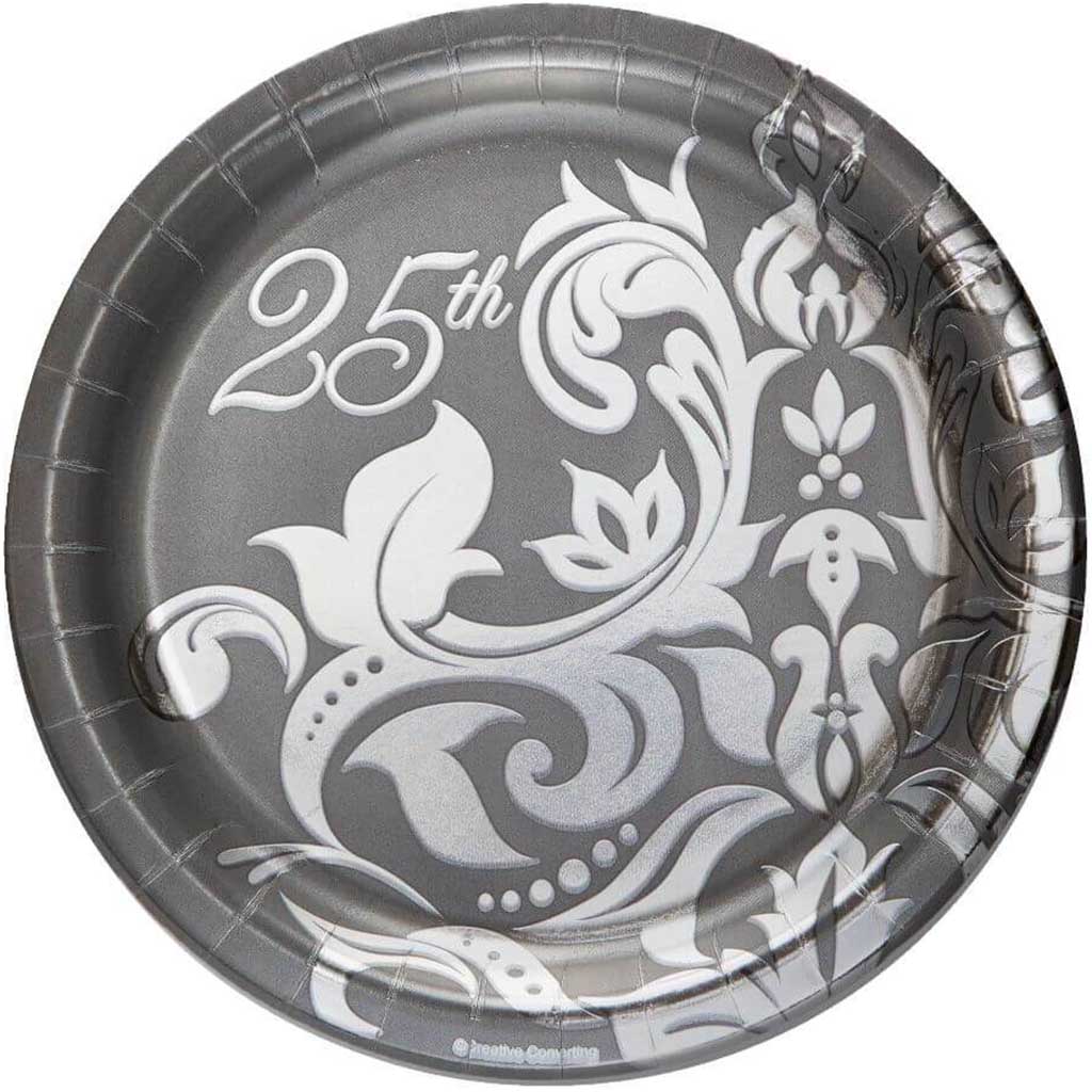 Lunch Plates 7in, Silver Wedding 25th Anniversary 