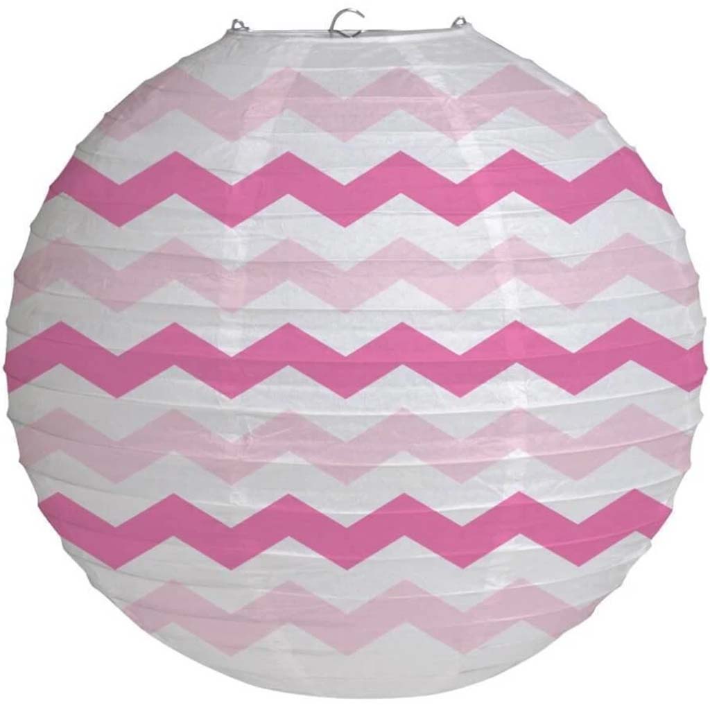 Lantern 12in, Chevron Candy Pink 