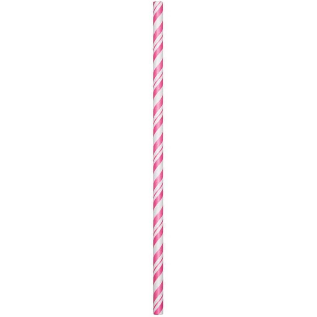 Paper Straws Stripe 24ct, Candy Pink 