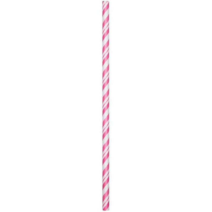 Paper Straws Stripe 24ct, Candy Pink 