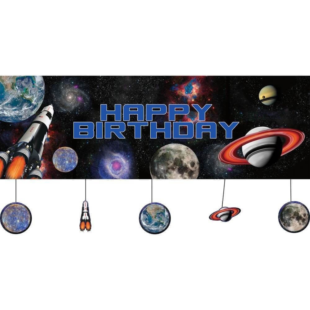 Space Blast Party Banner With Hanging Attachments 