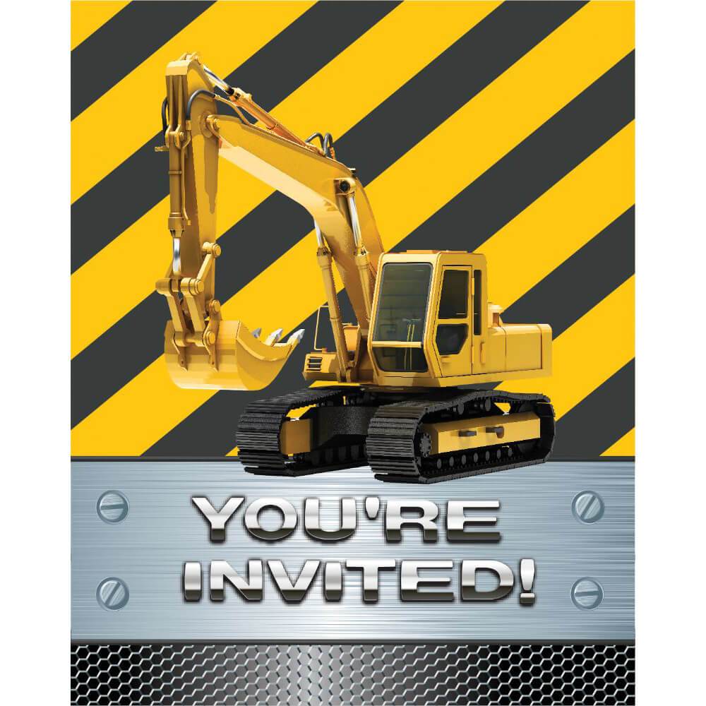 Construction Birthday Zone, Invitations 8ct 