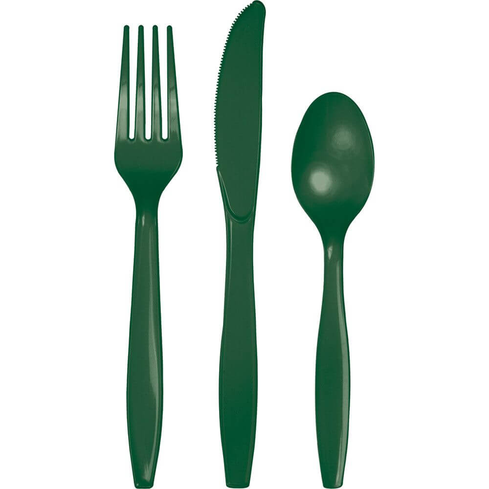 Hunter Green Premium Plastic Cutlery 24Ct 