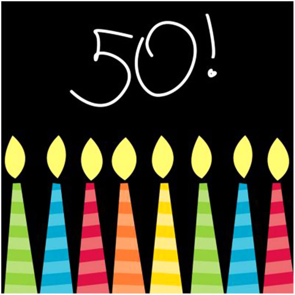 50th Birthday Candles 3ply Beverage Napkins, 16ct