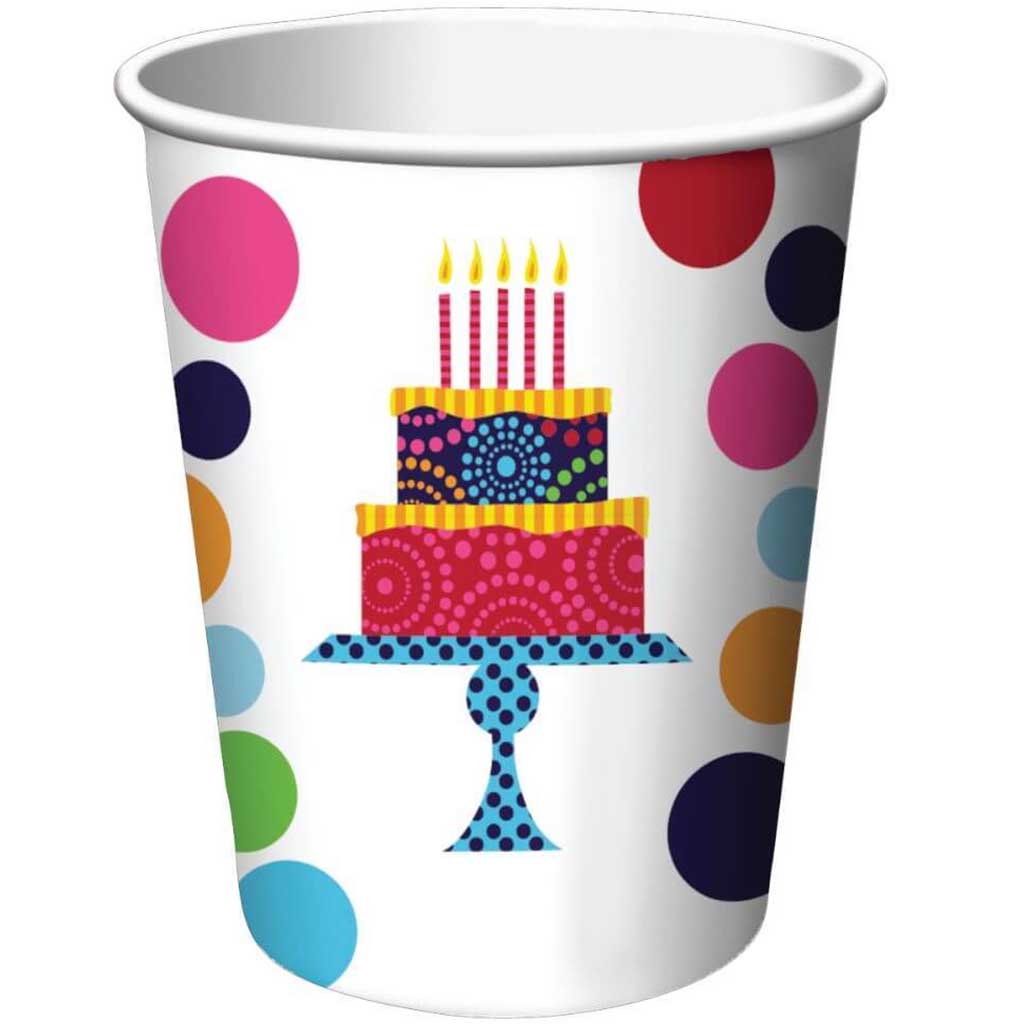 Birthday Cake, Hot/Cold Cups 9oz 8ct 