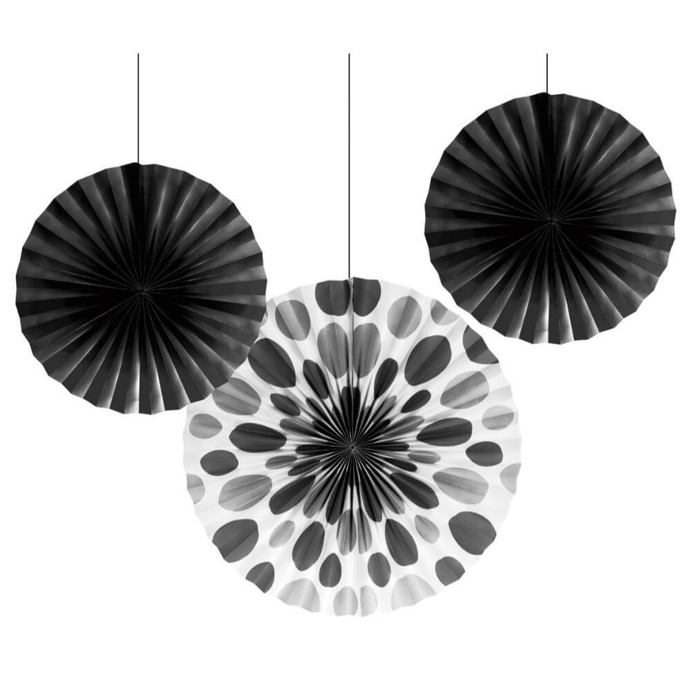 Paper Fan Black Velvet Dots 12/16In 