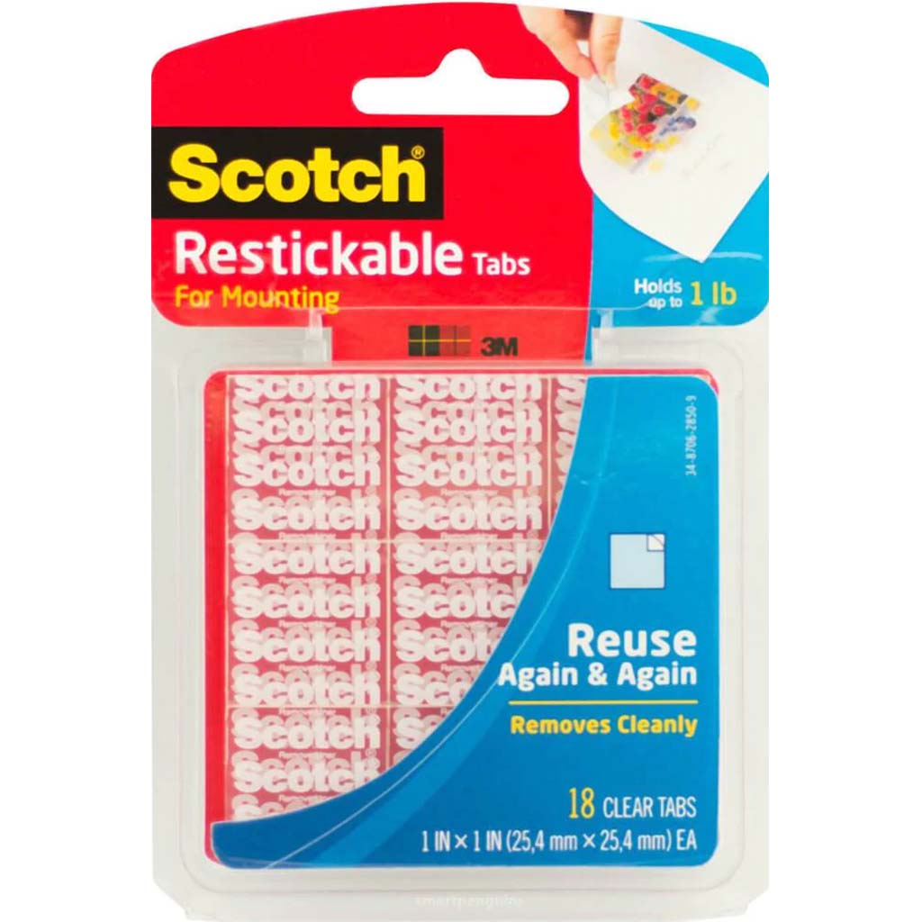 Restickable Tabs 1in x 1in 18 Clear Tabs 