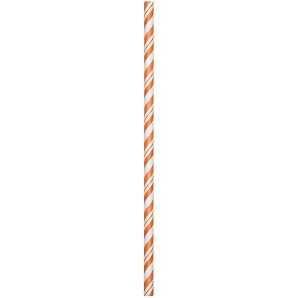 Paper Straws Striped 24ct, Sunkissed Orange 