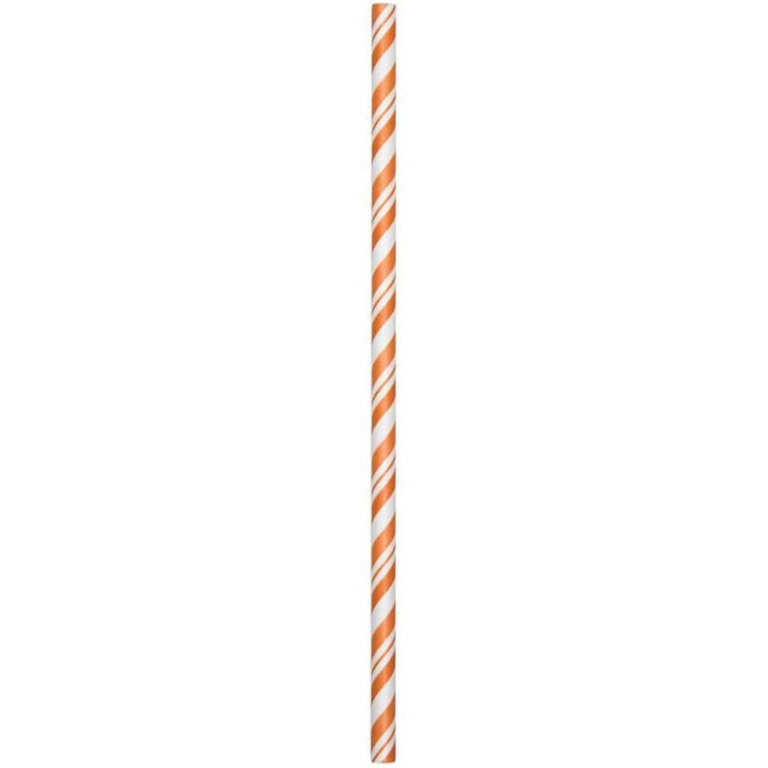 Paper Straws Striped 24ct, Sunkissed Orange 