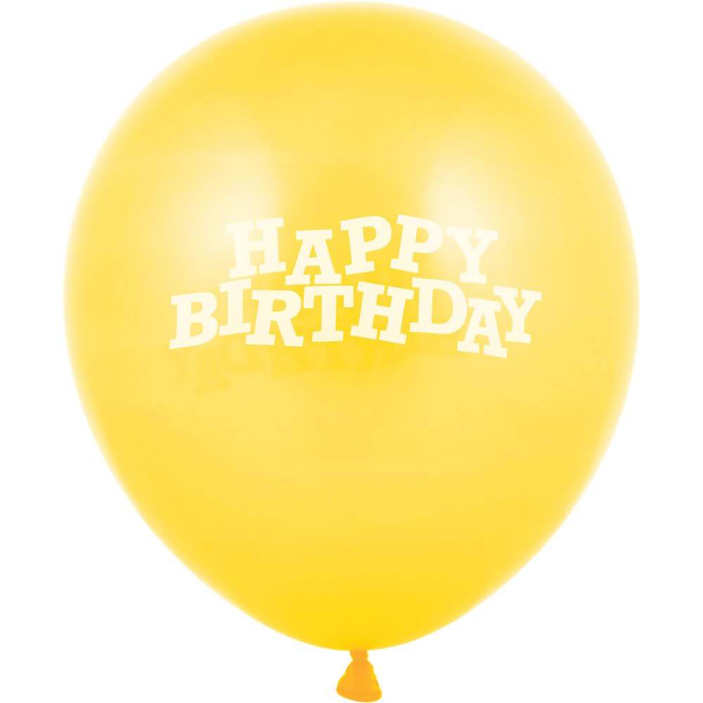 Latex Balloon 12in, Happy Birthday Mimosa Yellow 