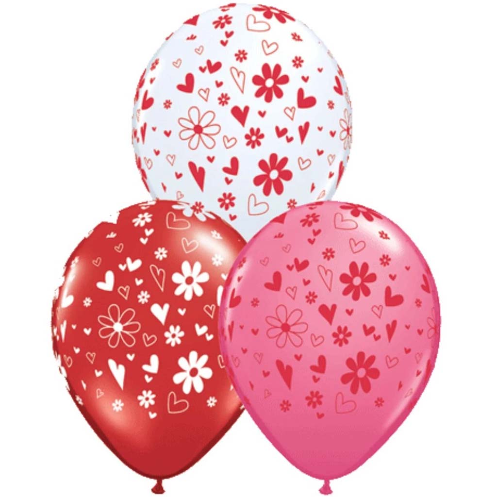 Hearts &amp; Daisy Around Latex Balloon 11in