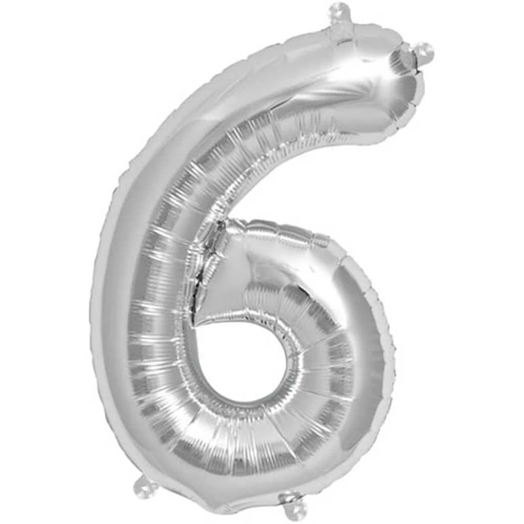 FOIL BALLOON NUMBER 6 SILVER 16in