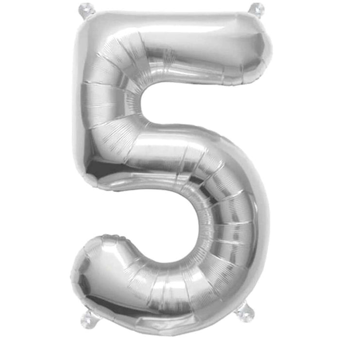 FOIL BALLOON NUMBER 5 SILVER 16in