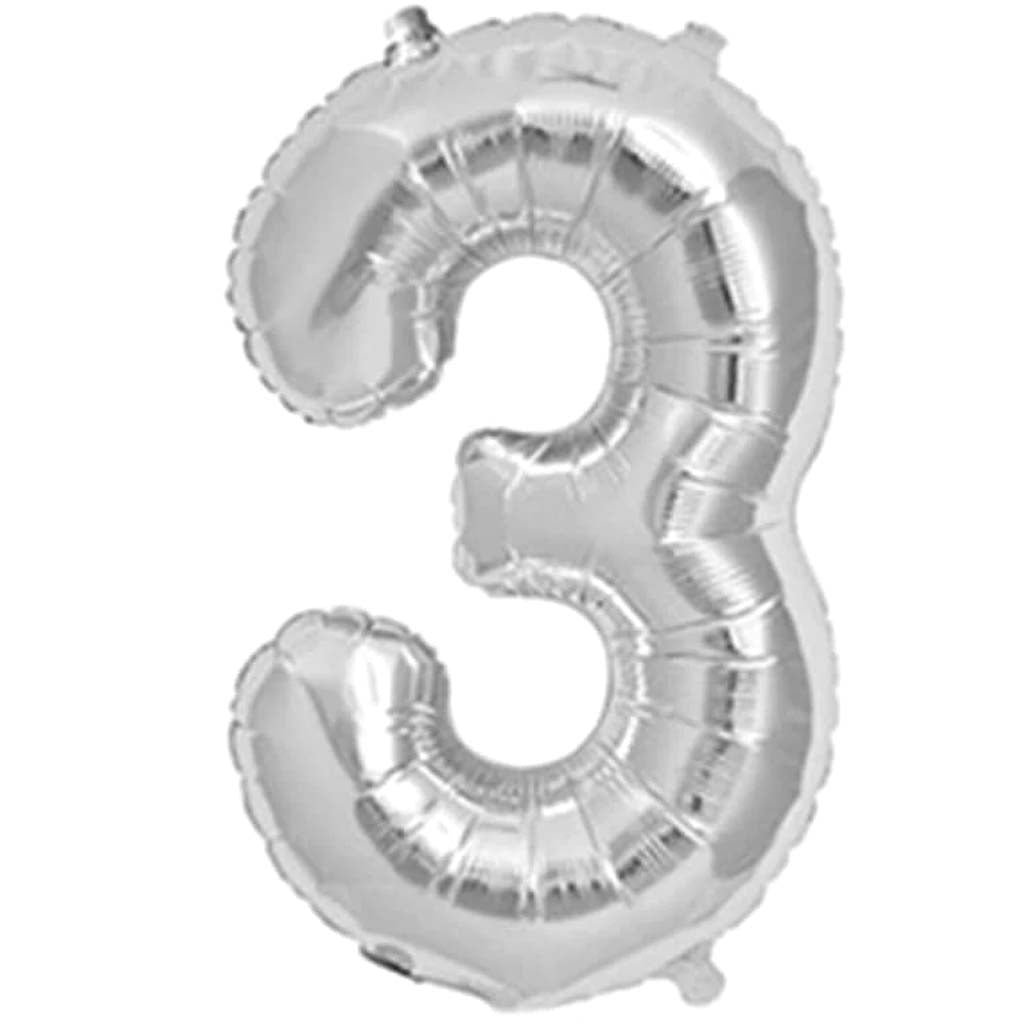 FOIL BALLOON NUMBER 3 SILVER 16in