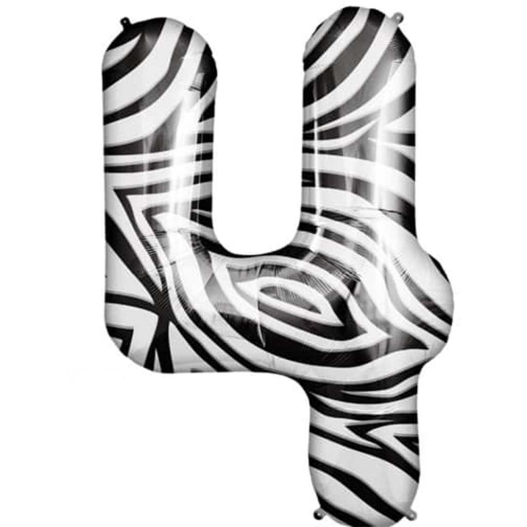 FOIL BALLOON NUMBER 4 ZEBRA 34in 