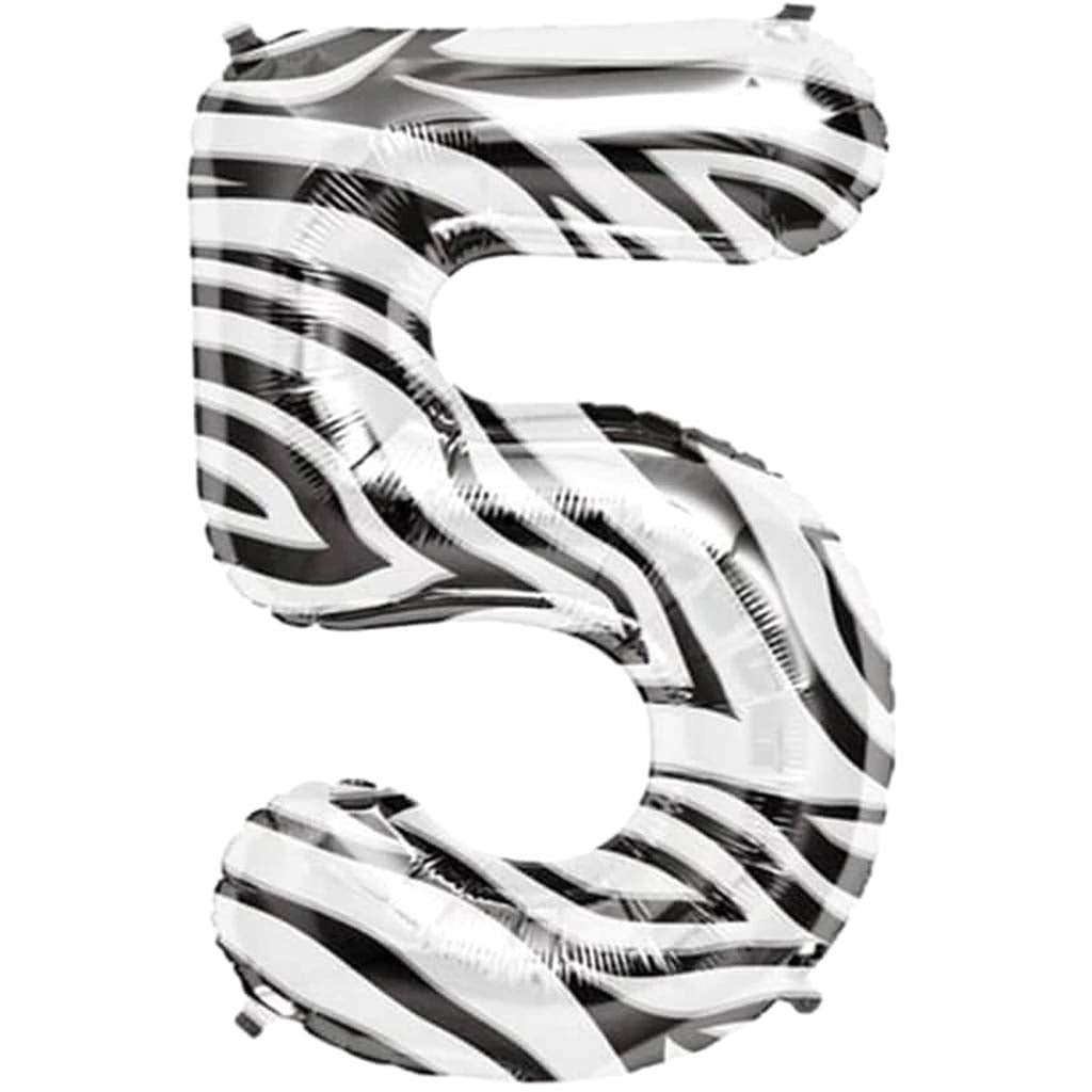 FOIL BALLOON NUMBER 5 ZEBRA 34in