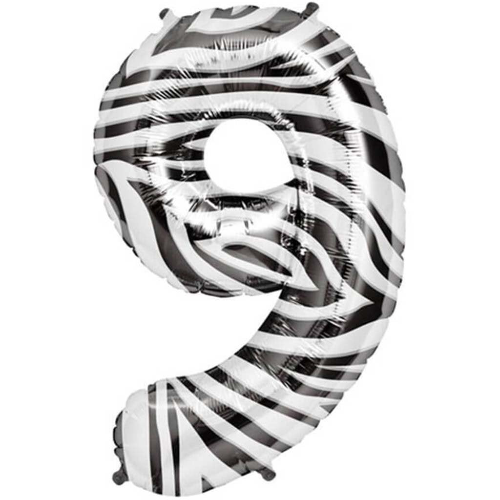 FOIL BALLOON NUMBER 9 ZEBRA 34in 