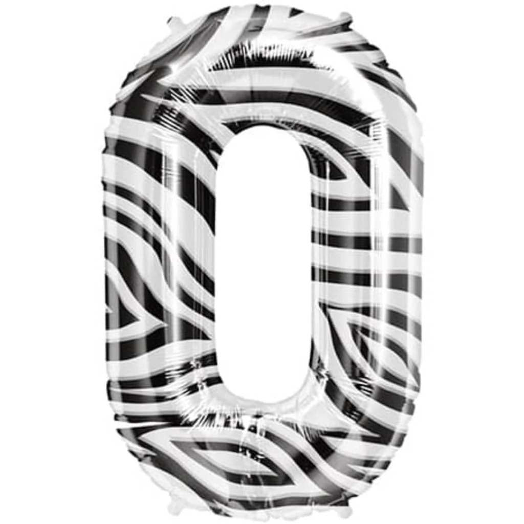 FOIL BALLOON NUMBER 0 ZEBRA 34in