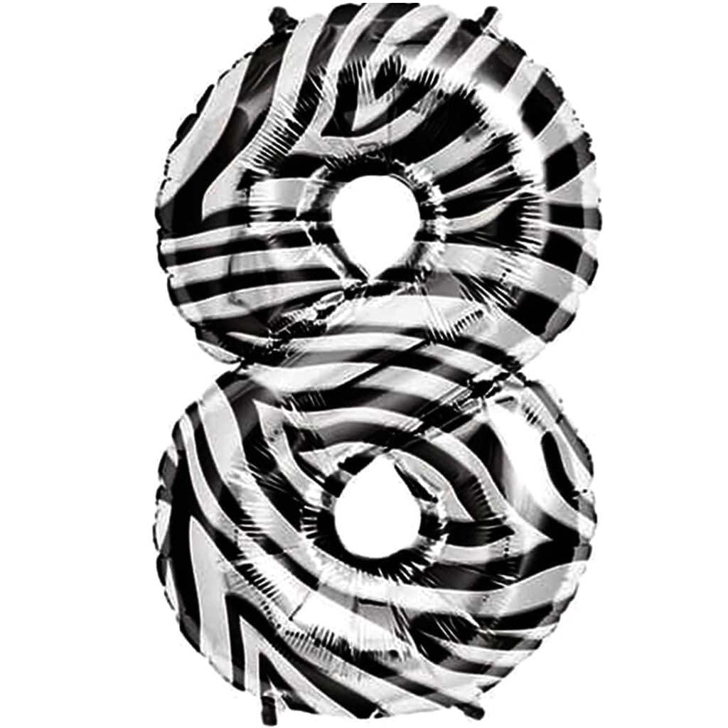 FOIL BALLOON NUMBER 8 ZEBRA 34in 