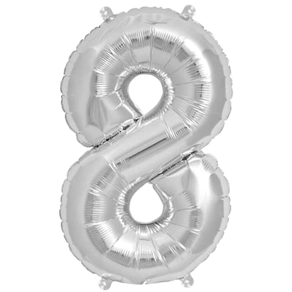 FOIL BALLOON NUMBER 8 SILVER 16in