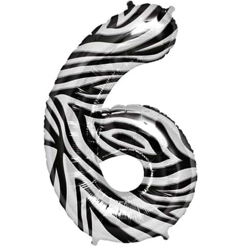 FOIL BALLOON NUMBER 6 ZEBRA 34in 