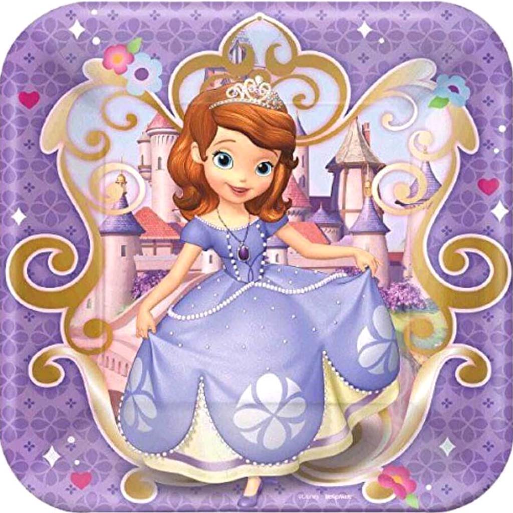 Square Dinner Plates 9in 8ct, Sofia The First 