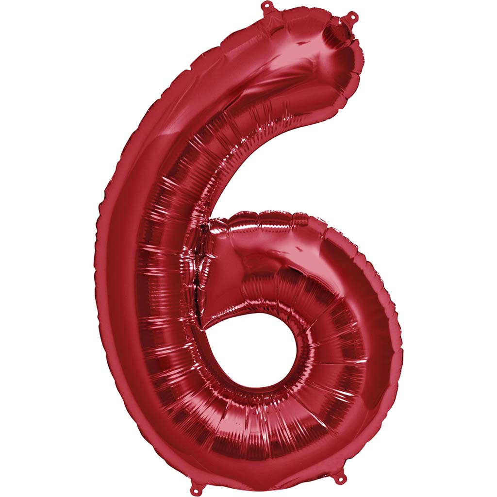 FOIL BALLOON NUMBER 6 RED 34in 