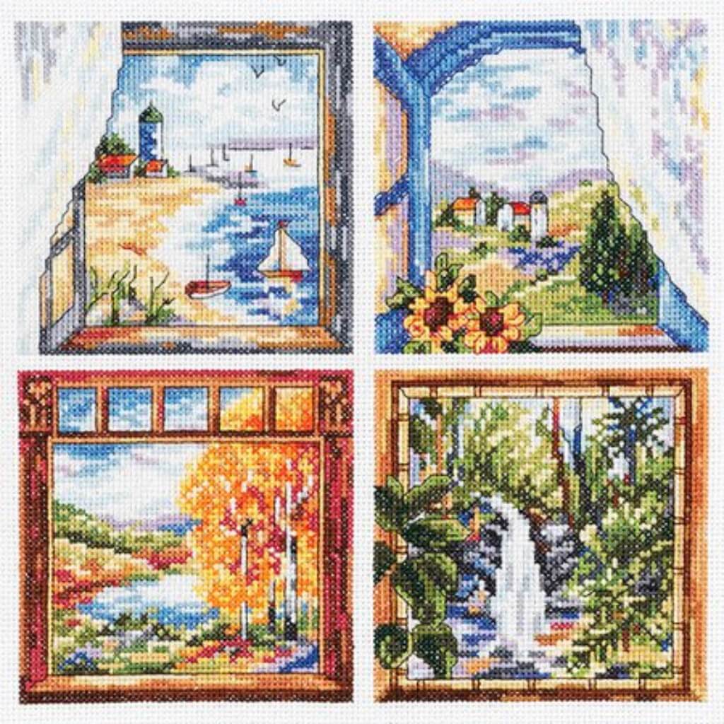 Four Window Scenes Counted Cross Stitch Kit 8.75in x 8.75in 14 Count