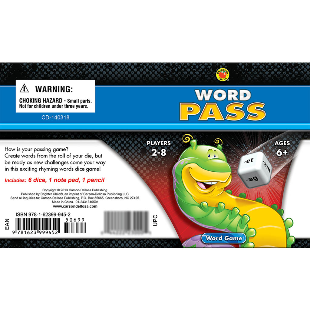 Word Pass Dice Game Grade 1-3
