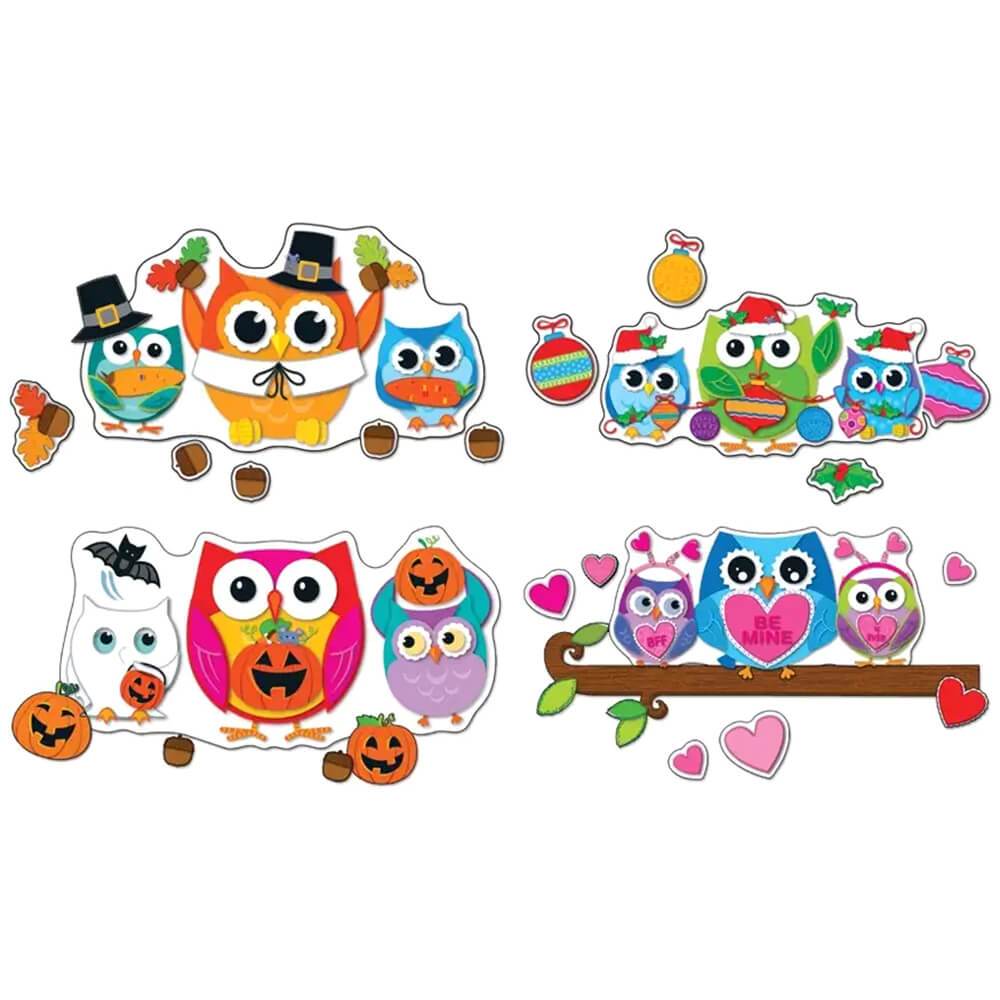 Celebrate With Colorful Owls Bulletin Board Set 