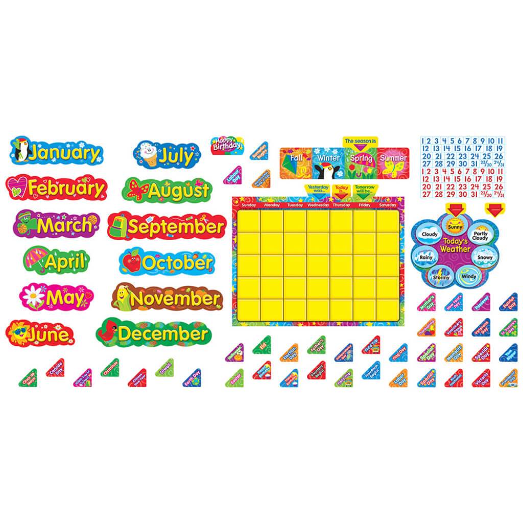 Star &#39;N Swirls Calendar Wipe Off Bulletin Board Set 