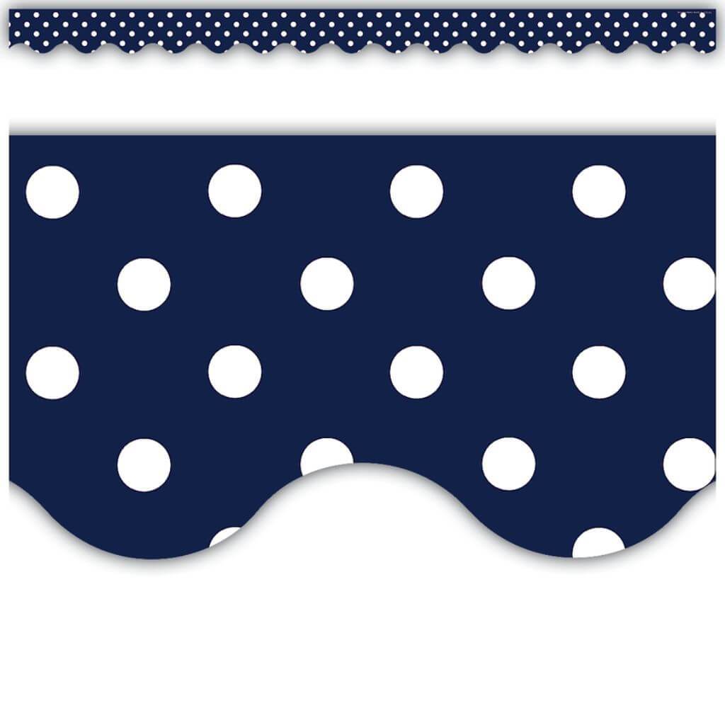 Scalloped Border Navy Polka Dots