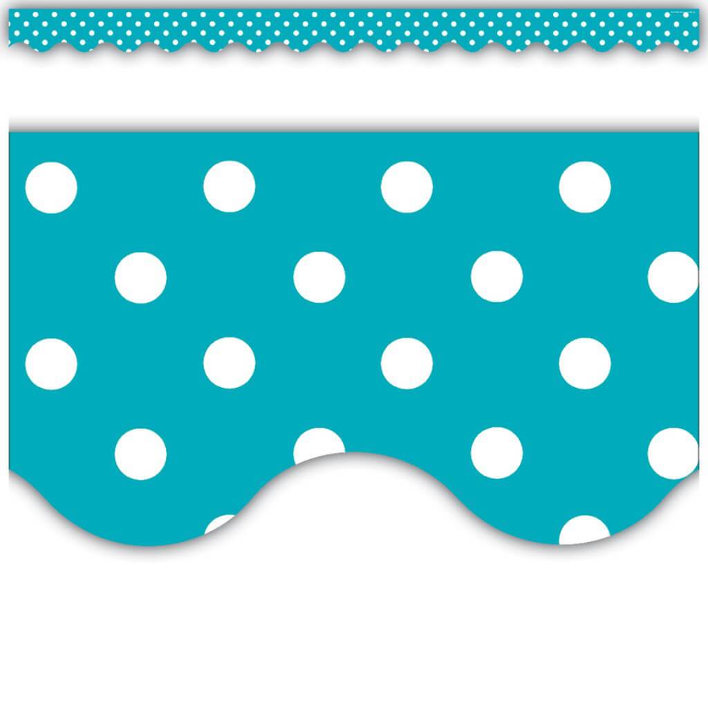 Teal Polka Dots Border Trim Scalloped 