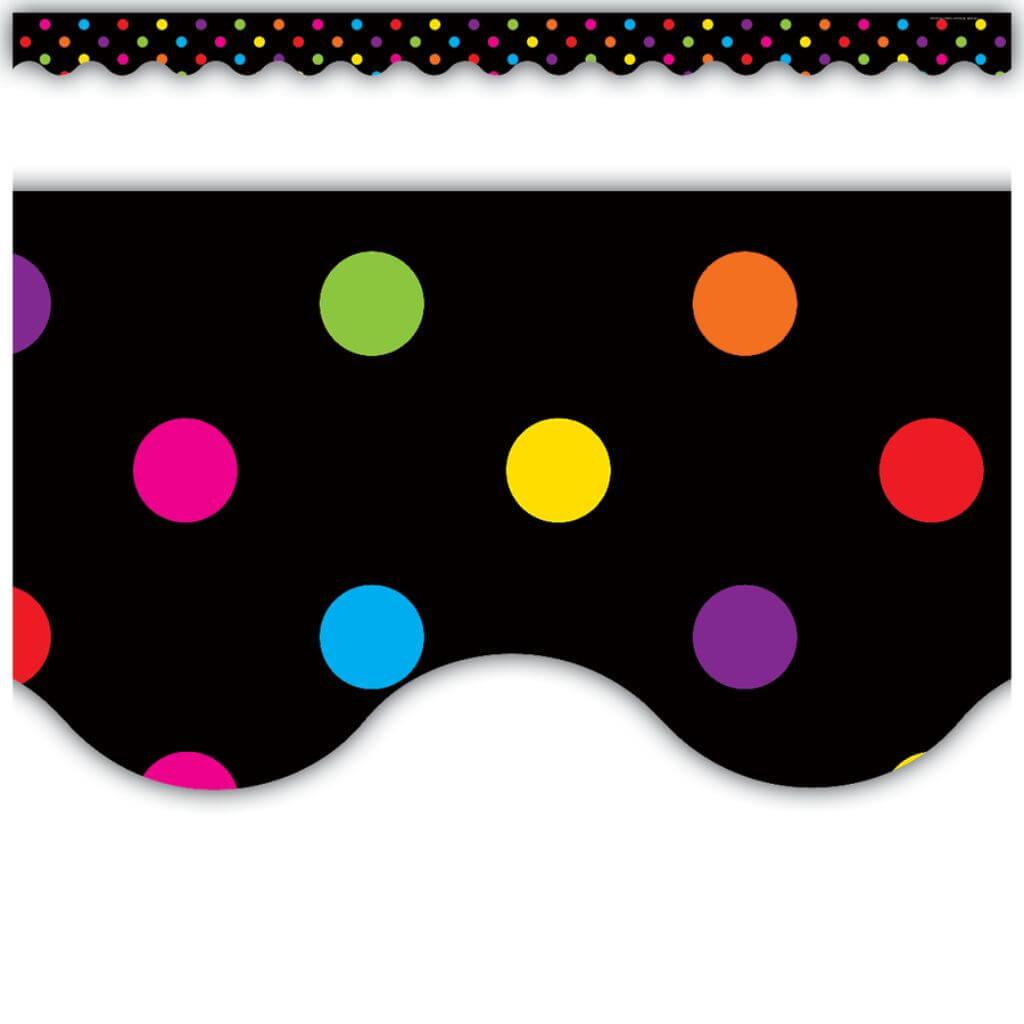 Scalloped Border Multicolor Dots On Black