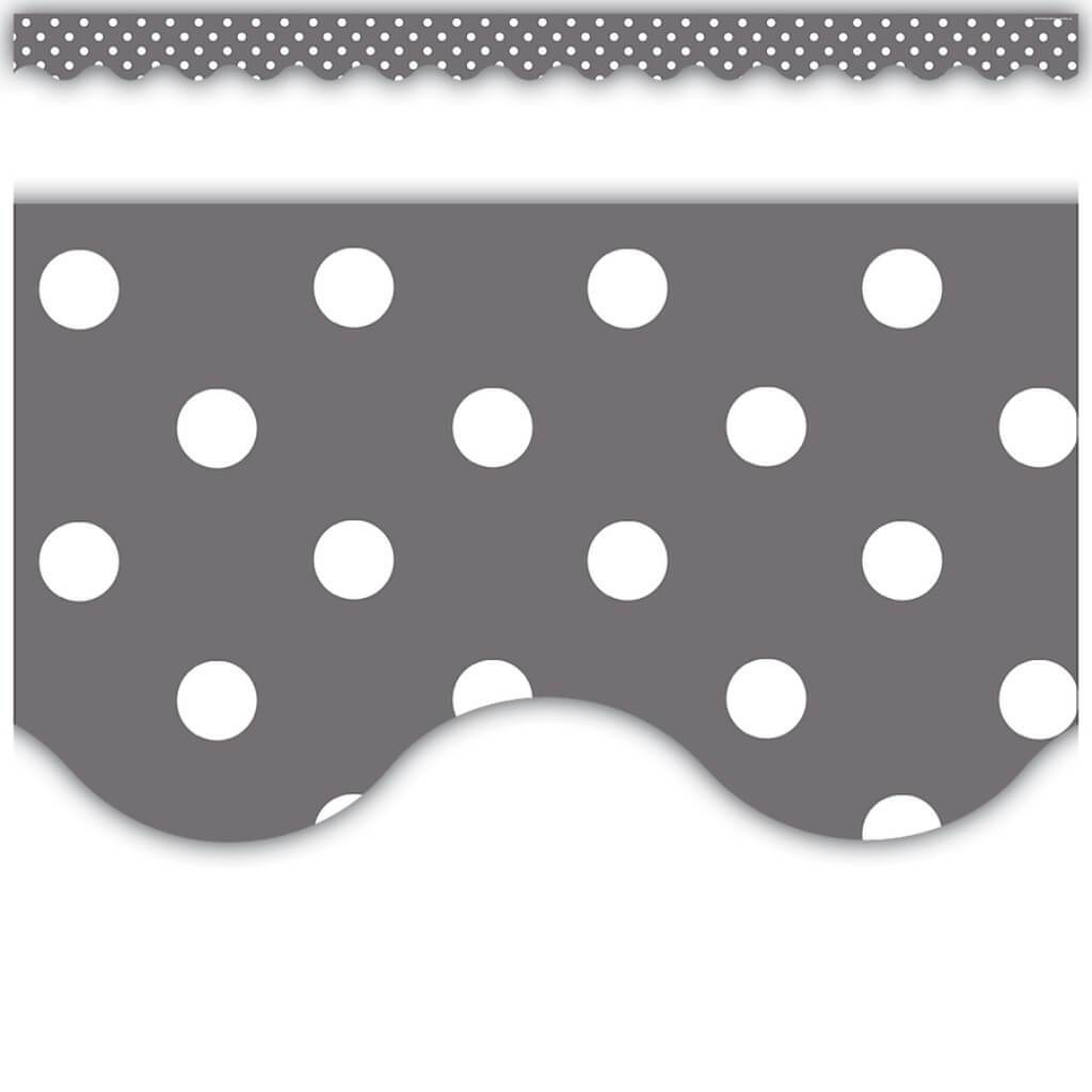 Gray Polka Dots Border Trim Scalloped 