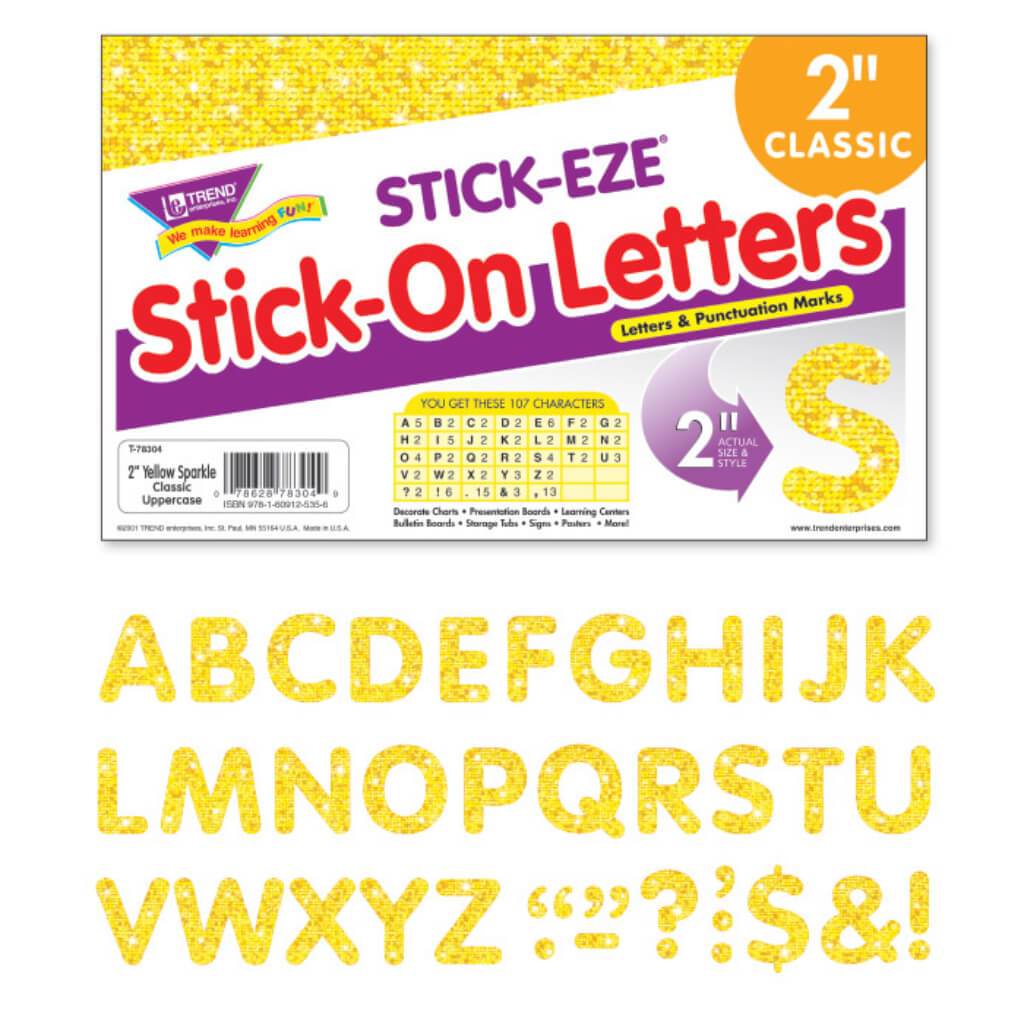 Sitck-On Letters Sparkle Classic Uppercase 2&quot; Yellow 