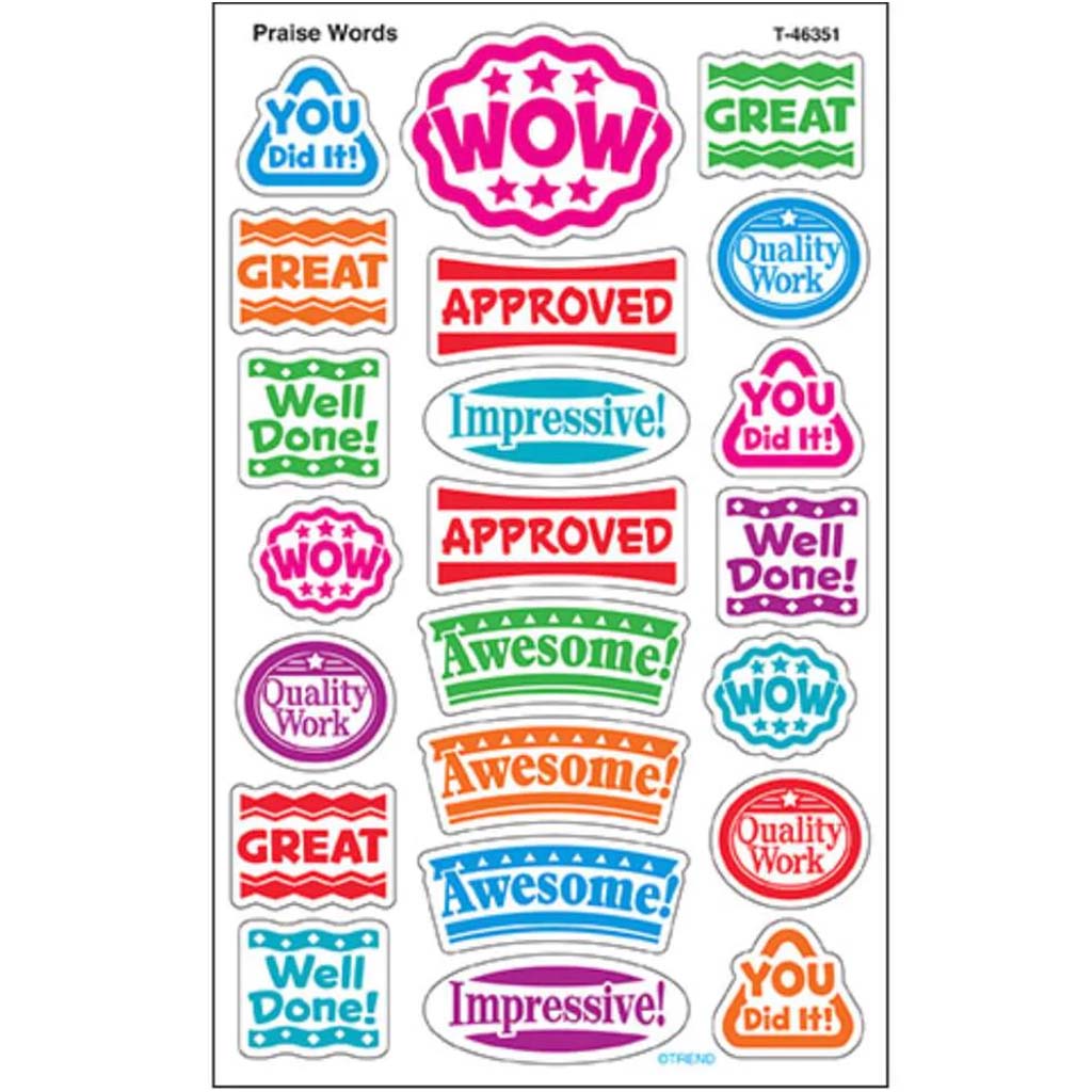 Praise Words Super Shapes Kids Reward Stickers 