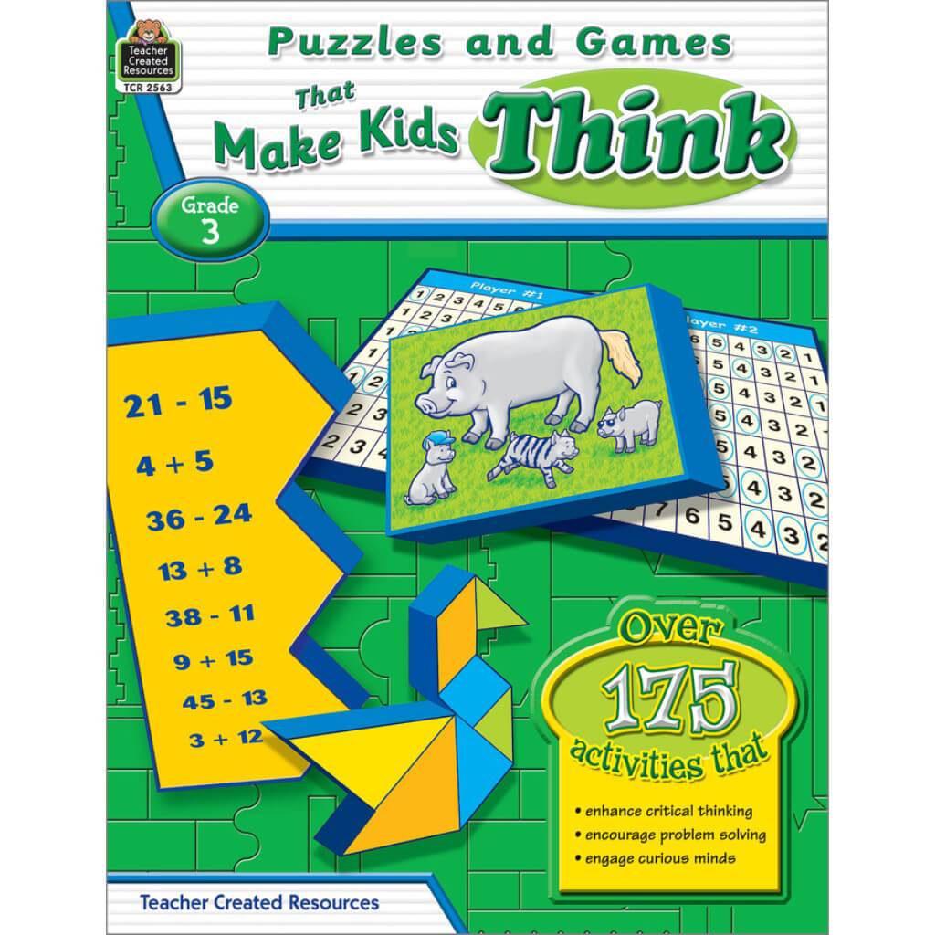 Puzzles &amp; Game That Make Kids Think Book Grade 3 