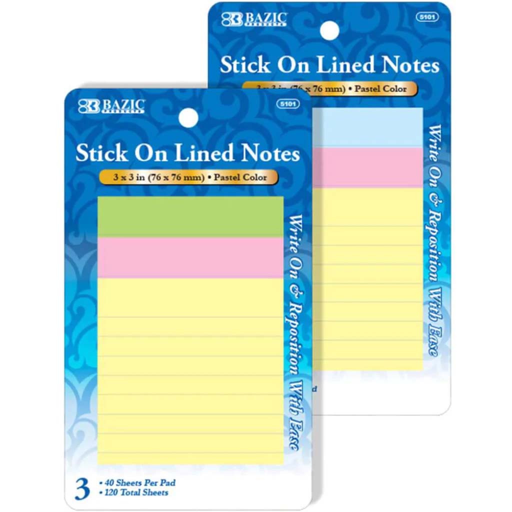 Lined Stick On Notes (3/Pack) 40ct 03 x 03in